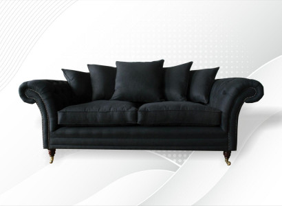 Sofa 3 Seater Classic Design Sofas Upholstered Leather Modern Couches 3 Black